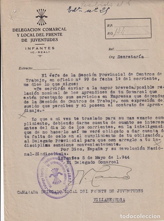 Militaria: Delegaci&oacute;n Comarcal y Local Frente de Juventudes Vva. Infantes 1944 - Solicitud relaci&oacute;n Aprendices