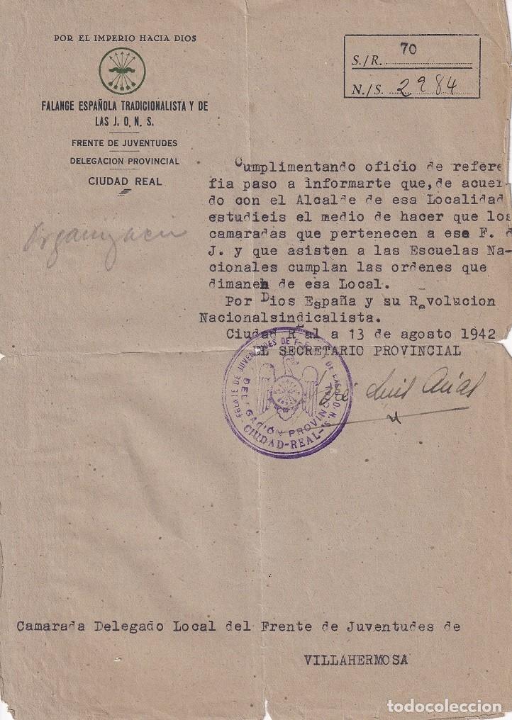 Militaria: Ciudad Real 1942 - Cumplimiento &oacute;rdenes a camaradas de Escuelas Nacionales / Falange y J.O.N.S. Fr..