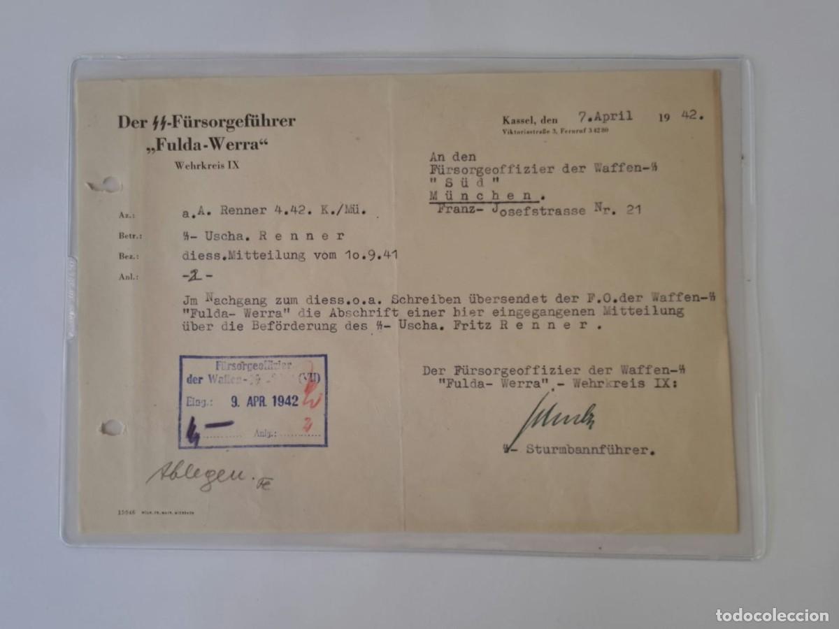 Militaria: WAFFEN-SS &mdash; DOCUMENTO DE ASCENSO Fritz Renner &middot; Kassel, 7 de abril de 1942