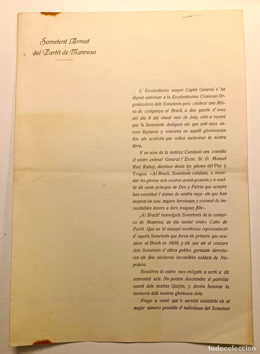 Militaria: SOMATENT ARMAT DEL PARTIT DE MANRESA - Documento original - Manresa, 28 de matj de 1908