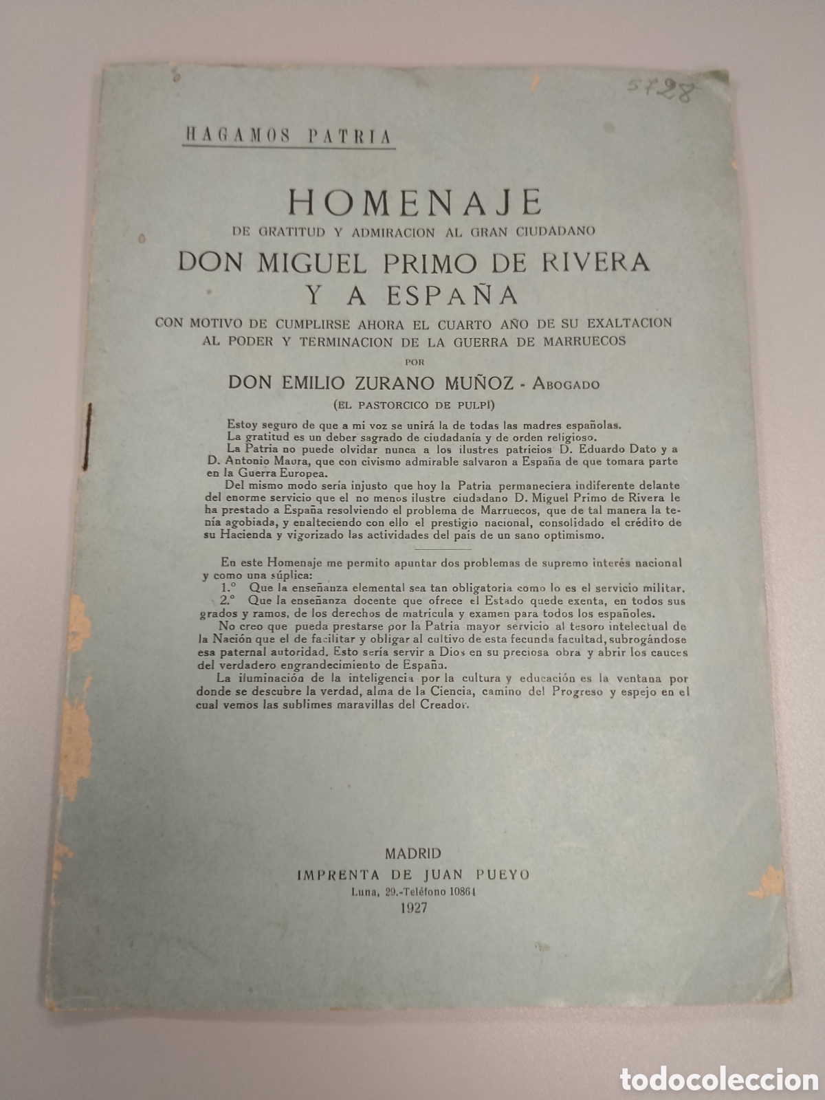 Militaria: Libro de homenaje a Miguel Primo de rivera 1927.alfonso XIII.union patri&oacute;tica.guerra de marruecos.mi