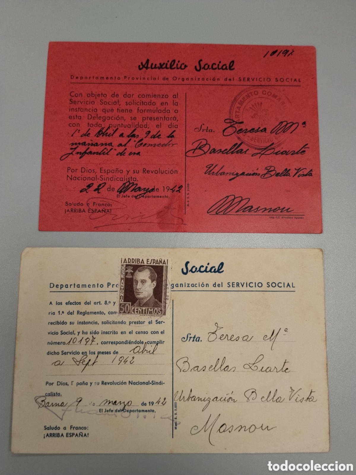 Militaria: Carnets auxilio social post guerra civil.falange.servicio social.seccion femenina.falangista.requete