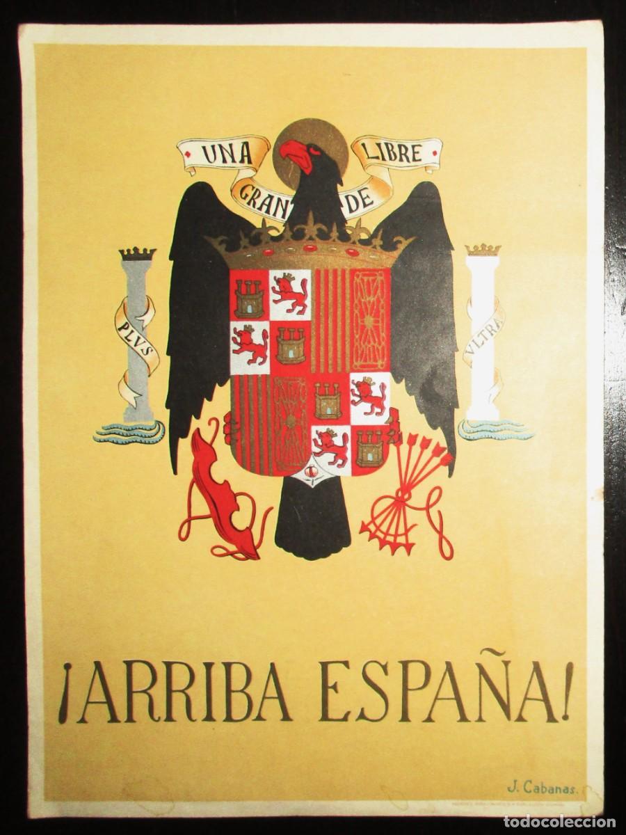 Militaria: &iexcl;ARRIBA ESPA&Ntilde;A! CARTEL O L&Aacute;MINA DE 26 X 19 CMS. J. CABANAS. RELIEVES BASA Y PAG&Eacute;S S.A. BARCELONA.