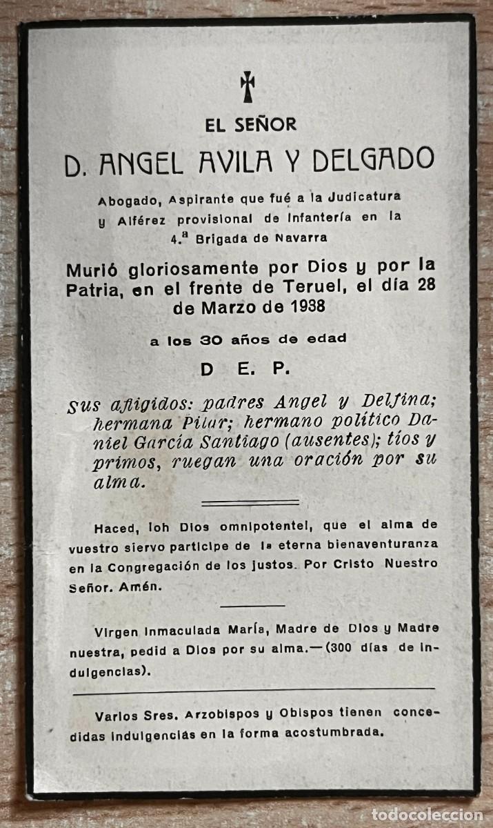 Militaria: ANTIGUO RECORDATORIO GUERRA CIVIL, FALLECIDO EN EL FRENTE DE TERUEL EL DIA 28 DE MARZO DE 1938, A LO