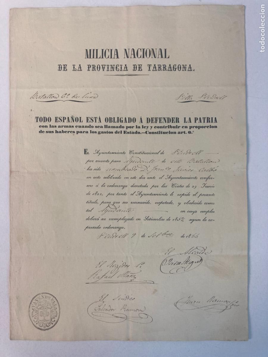 Militaria: MILICIA NACIONAL DE LA PROVINCIA DE TARRAGONA, EL VENDRELL