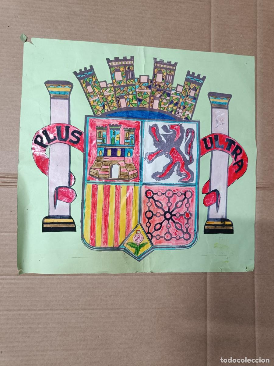 Militaria: ANTIGUO GRAN DIBUJO, ESCUDO REPUBLICA ESPA&Ntilde;OLA, ARTESANAL, SEGURAMENTE EPOCA TRANSICION -K5