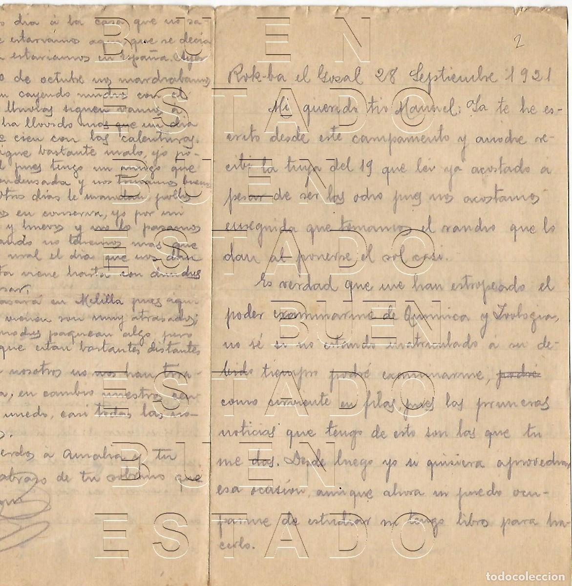 Militaria: 1921 GUERRA DEL RIF ROCKBA EL GOZAL CARTA 1 HOJA BAZA GRANADA JOAQUIN SANCHEZ CAMACHO M59