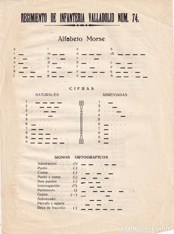 Militaria: Regimiento de Infanter&iacute;a Valladolid N&uacute;m. 74 - Alfabeto Morse / Cifras - Telegramas militares - Co...