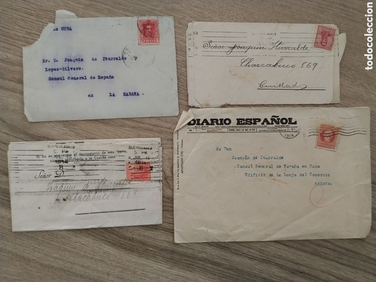 Militaria: Lote 4 sobres y cartas del consul general en cuba Joaqu&iacute;n de iturralde L&oacute;pez silverio.alfonso XIII