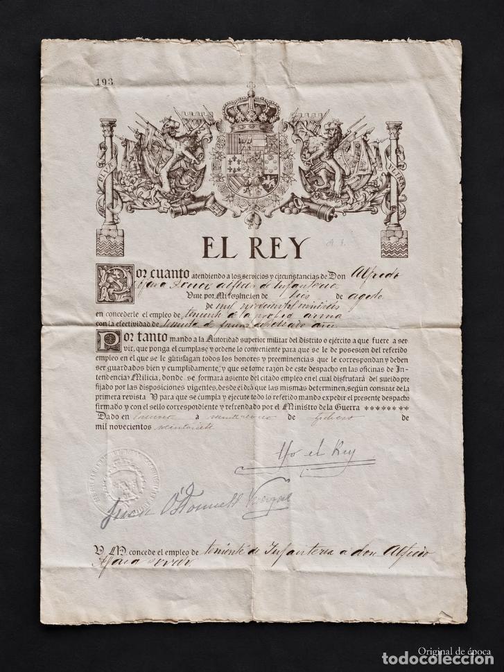 Militaria: (MI-261018)CONCESION DE EMPLEO DE TENIENTE EPOCA FIRMAS ESTAMPILLADAS ALFONSO XIII Y O&acute;DONELL 1927
