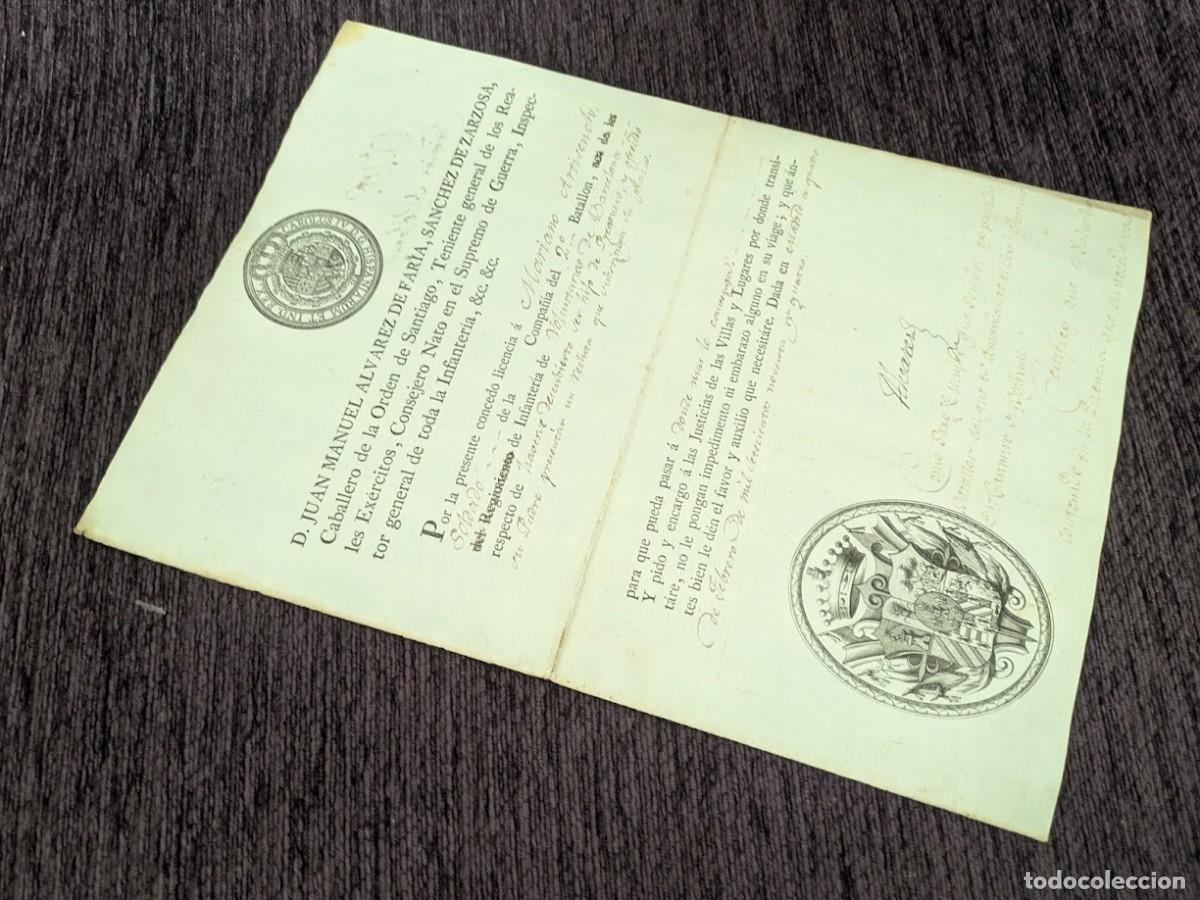 Militaria: Licencia de permiso a Mariano Altisench, Firmas. 1794