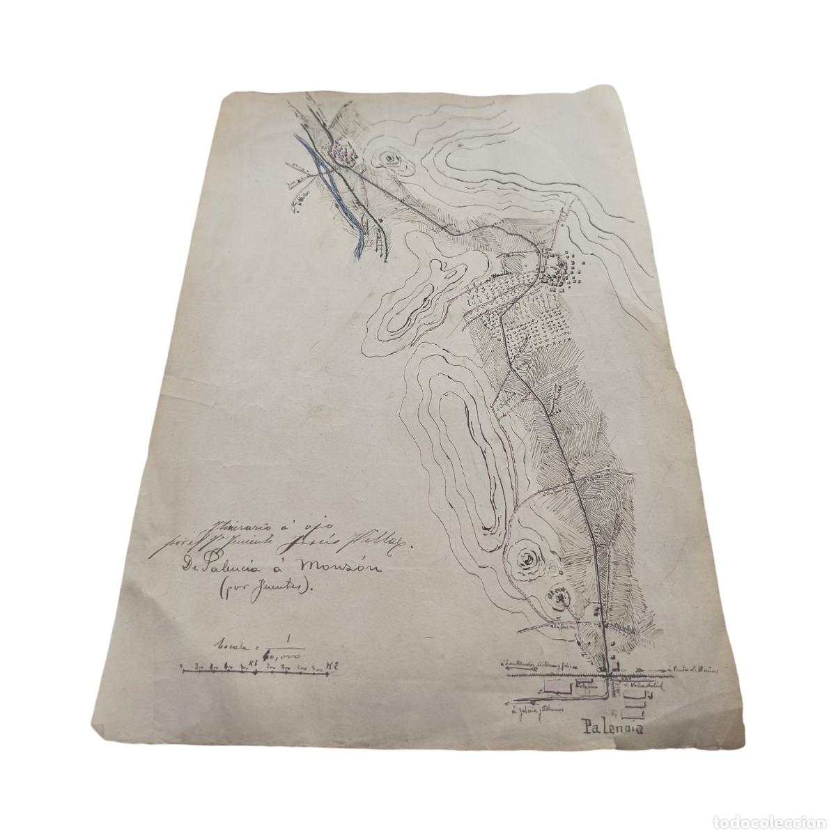 Militaria: CROQUIS MILITAR / ITINERARIO A OJO T&Aacute;CTICO - RUTA DE PALENCIA A MONZ&Oacute;N DE CAMPOS (POR FUENTES) - ESC