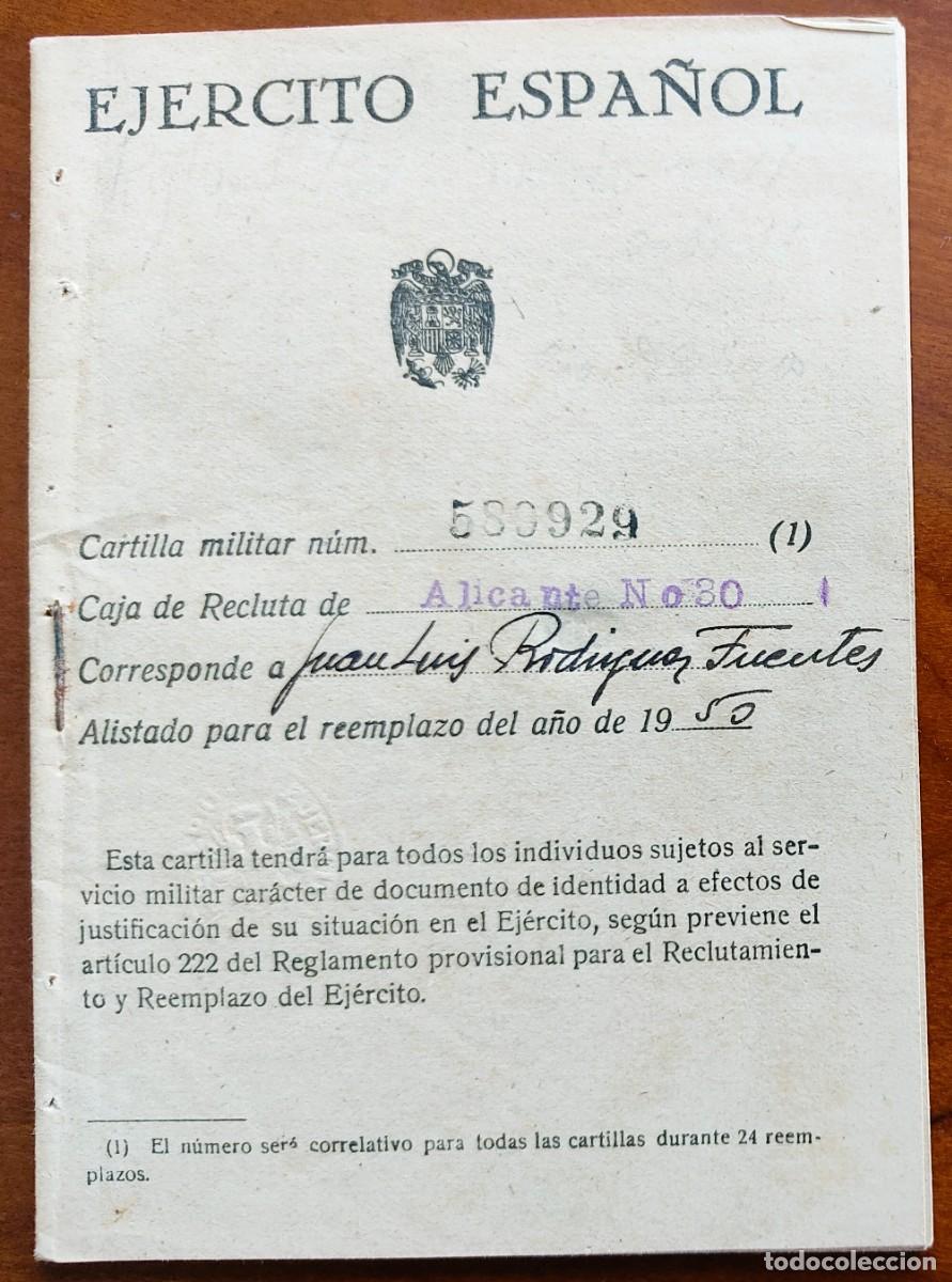 Militaria: ALICANTE REEMPLAZO A&Ntilde;O 1950 - CARTILLA EJ&Eacute;RCITO ESPA&Ntilde;OL, CAJA DE RECLUTA ALICANTE N&ordm; 30