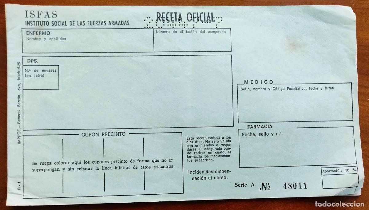 Militaria: TALONARIO ANTIGUO DE RECETAS ISFAS - CONTIENE 8 RECETAS
