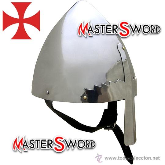 Military Antiques: CASCO COMBATE TEMPLARIO MOD. EUROPEO NASAL + SOPORTE. 28 X 20 CMS. ** FUNCIONAL