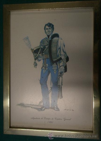 Militaria: Cuadro de 19 x 26 cms con l&aacute;mina Ayundante de campo de Capit&aacute;n General 1846