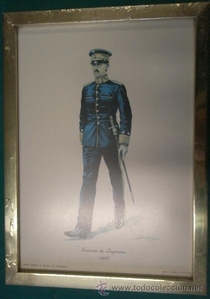 Militaria: Cuadro de 19 x 26 cms con l&aacute;mina Teniente de ingenieros 1903