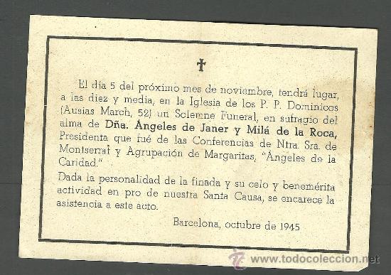 Military Antiques: 0321 REQUETES - CARLISTAS - Funeral en sufragio del alma de D&ntilde;a. ANGELES DE JANER Y MIL&Aacute; DE LA ROCA
