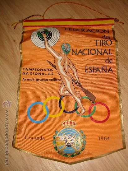 Militaria: BANDERIN FEDERACION DEL TIRO NACIONAL DE ESPA&Ntilde;A, CAMPEONATOS NACIONALES 1964