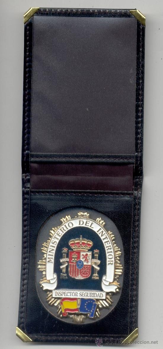 Military Antiques: CARTERA BILLETERA DE PIEL, CON PLACA DE INSPECTOR DE SEGURIDAD, medida cerrada 7x10 cnts