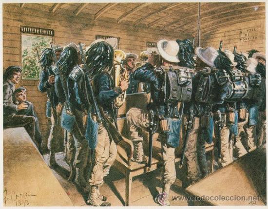 Militaria: L&Aacute;MINA. REPRODUCCI&Oacute;N DE ILUSTRACI&Oacute;N DE QUINTO CENNI. A AMBAS CARAS. SOLDADOS ITALIANOS.