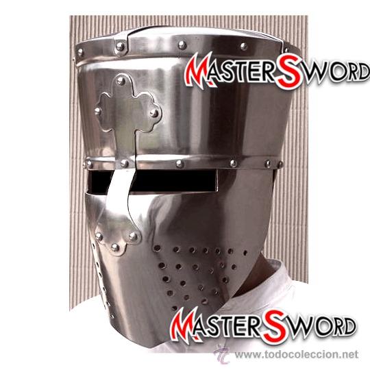 Military Antiques: CASCO TEMPLARIO TERCERA CRUZADA A&Ntilde;O 1250 + BARBOQUEJO + FORRADO INTERIOR. 35 X 24 CMS