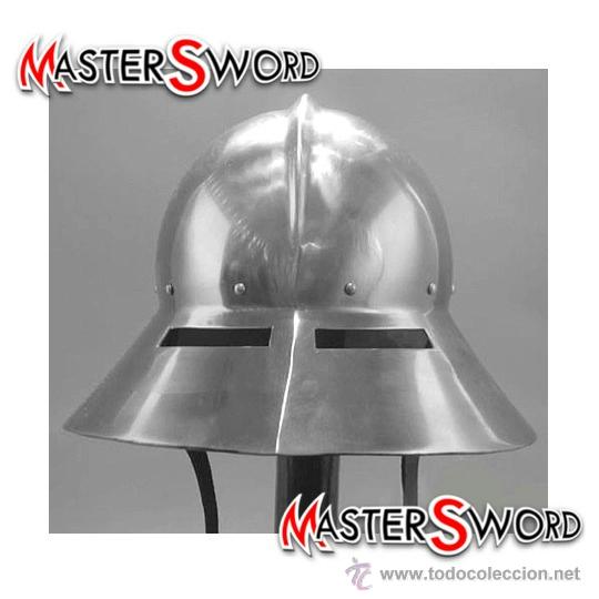 Military Antiques: CASCO YELMO VISOR EUROPEO SIGLO XVI + BARBOQUEJO + SOPORTE. 40 CMS