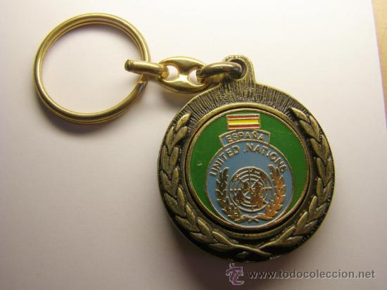 Militaria: Llavero de la ONU, Espa&ntilde;a. Fuerzas en el extrangero. Verde.