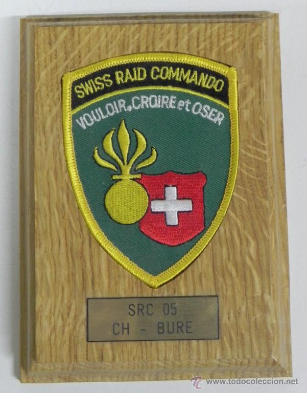 Military Antiques: Antigua metopa de Swiss Rais Commando, src 05 ch - bure, mide 15 x 11 cms.