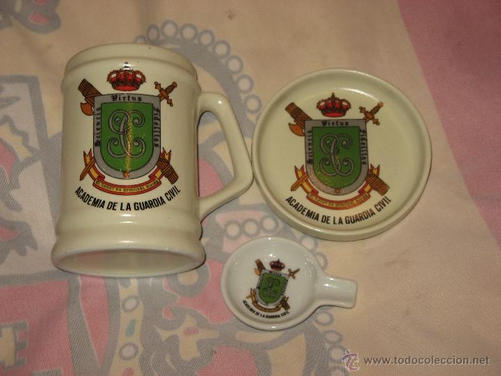 Militaria: LOTE DE 3 PIEZAS DE CERAMICA DE LA ACADEMIA DE LA G. CIVIL