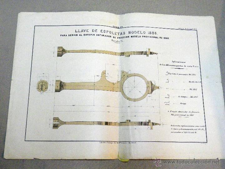 Military Antiques: LAMINA MILITAR, LLAVES DE ESPOLETAS, MODELO 1886, PLAZA COSTA Y SITIO, GOSSET, 1892