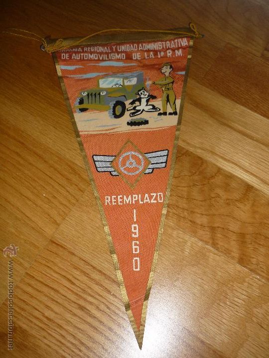 Militaria: BANDERIN COMPA&Ntilde;IA REGIONAL Y UNIDAD ADMINISTRATIVA DE AUTOMOVILISMO DE LA 1&ordf; REGION MILITAR R. 1960
