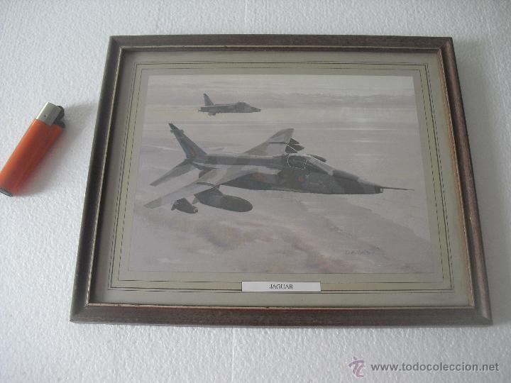 Militaria: L&aacute;mina enmarcada Jaguar. Avi&oacute;n militar de ataque a tierra. Anglo-Franc&eacute;s. Keith Woodcock.