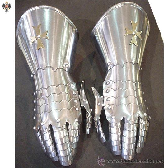 Military Antiques: GUANTELETE ARMADURA CABALLERO TEMPLARIO - GUARDAMANOS ESPADA. 35 CMS ** 1 PIEZA