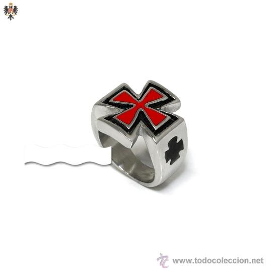 Militaria: ANILLO TEMPLARIO CRUZ PATE ESMALTADO ** TALLAS DISPONIBLES