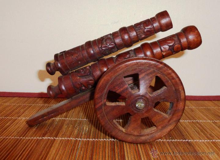 Military Antiques: Doble Ca&ntilde;&oacute;n Madera de Teca Tallada Origen India