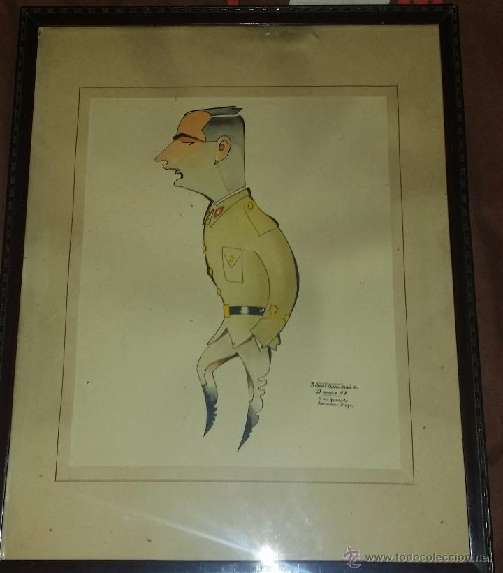 Military Antiques: ACUARELA CARICATURA A&Ntilde;OS 50 DE MILITAR DE INGENIEROS