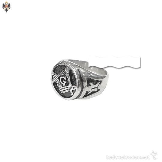 Military Antiques: ANILLO MASONICO FRANCMASONERIA ACERO ** TALLA 24 MM