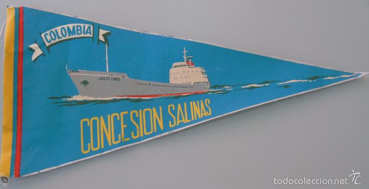 Militaria: BANDER&Iacute;N BUQUE DE COLOMBIA. BARCO JULIO CARO. CONCESI&Oacute;N SALINAS. 42 CM