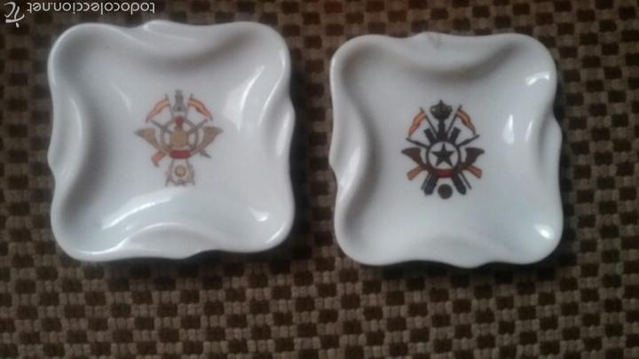 Military Antiques: Par de ceniceros ceramicos infanteria espa&ntilde;ola.
