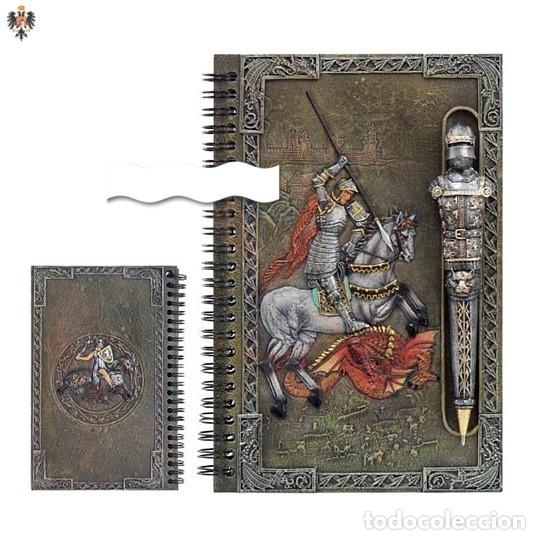 Military Antiques: LIBRO C&Oacute;DICE MEDIEVAL CUADERNILLO AGENDA DE ANILLAS + BOLIGRAFO CABALLERO. 20 X 15 CMS