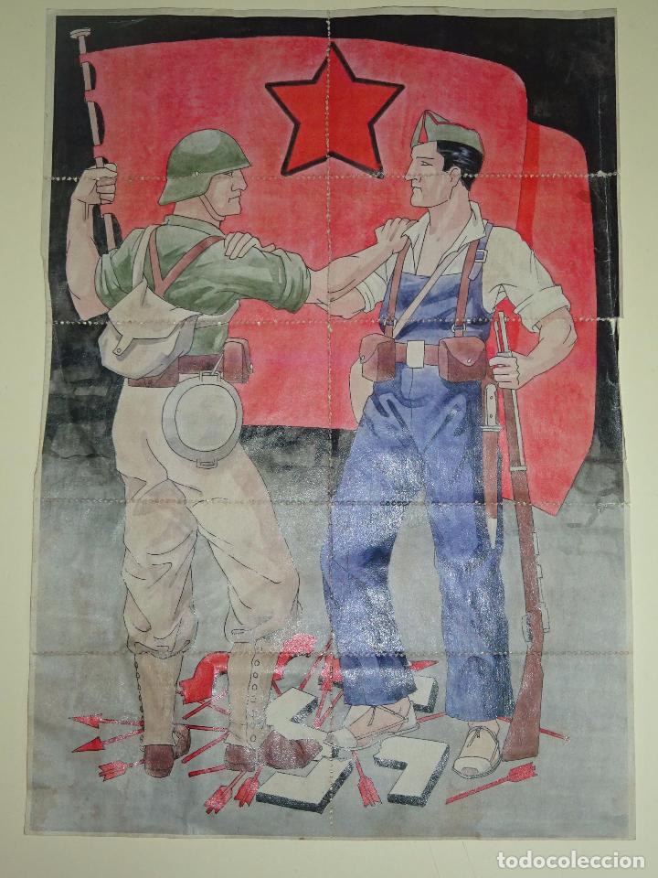 Militaria: CARTEL FACS&Iacute;MIL REPRODUCCI&Oacute;N. GUERRA CIVIL FRANQUISMO. MILICIANOS. MARBELLA M&Aacute;LAGA. 29,5 X 21 CM