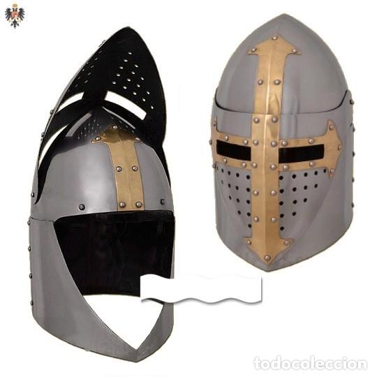 Militaria: CASCO TEMPLARIO CONICO ABATIBLE CABALLERIA + BARBOQUEJO. 37 CMS