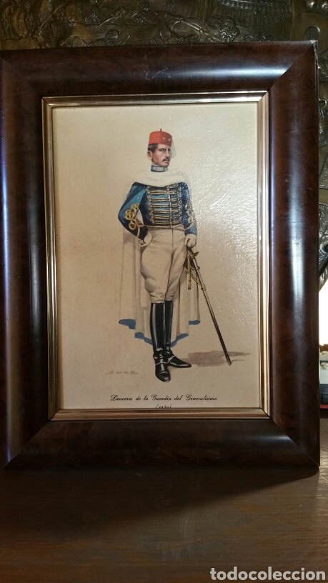 Militaria: Cuadro con l&aacute;mina de la ONCE lo de la guardia del General&iacute;simo regulares medida 31 cm por 23 cent&iacute;me