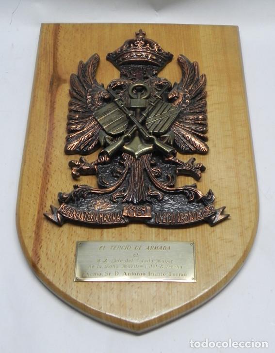 Military Antiques: METOPA MUY GRANDE DE INFANTER&Iacute;A DE MARINA, TERCIO DE LA ARMADA, CON CHAPA DEDICATORIA AL JEFE DEL ES