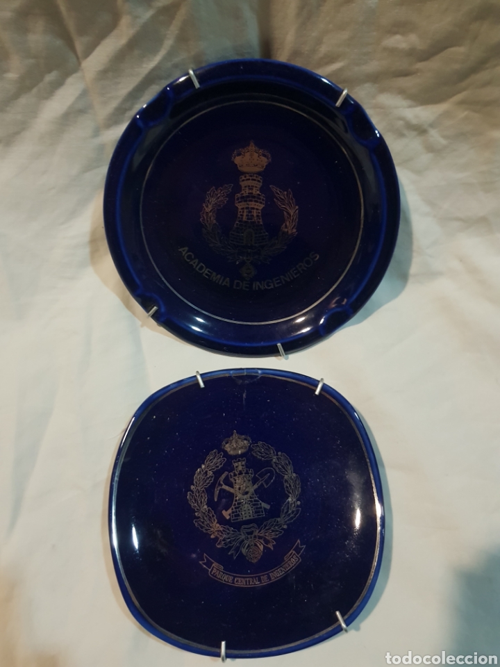 Militaria: Cenicero de la Academia de Ingenieros y plato del parque central de Ingenieros