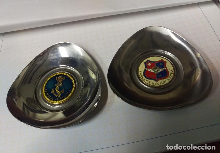 Military Antiques: Pareja platos militares armada espa&ntilde;ola y tercera regi&oacute;n aerea escudos esmaltados