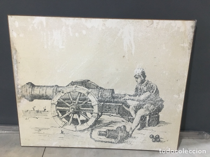 Militaria: CUADRO MILITAR DISPARANDO UN CA&Ntilde;&Oacute;N ANTIGUO
