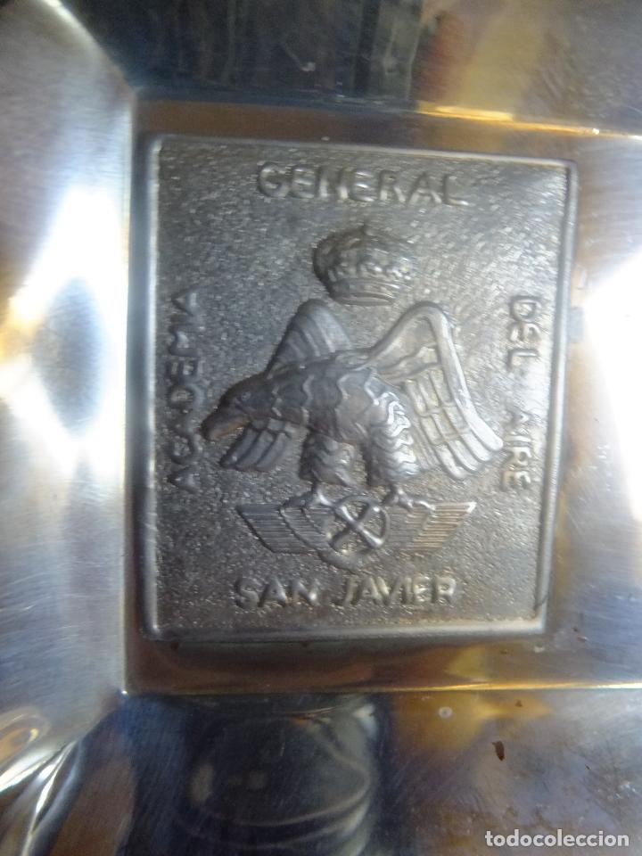 Militaria: 2 bandejas de alpaca con chapa del escudo de la Academia General del Aire de San Javier ( Murcia )