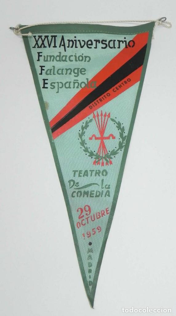 Militaria: Banderin XXVI aniversario Fundacion Falange Espa&ntilde;ola, teatro de la comedia, 29 Octubre de 1959, Madr